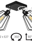 Lampa Sufitowa Wisząca Podwójna Plafon Metalowa 392194 Czarna