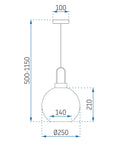 Lampa Sufitowa Wisząca Szklana Mat Kula 25cm APP627-1CP