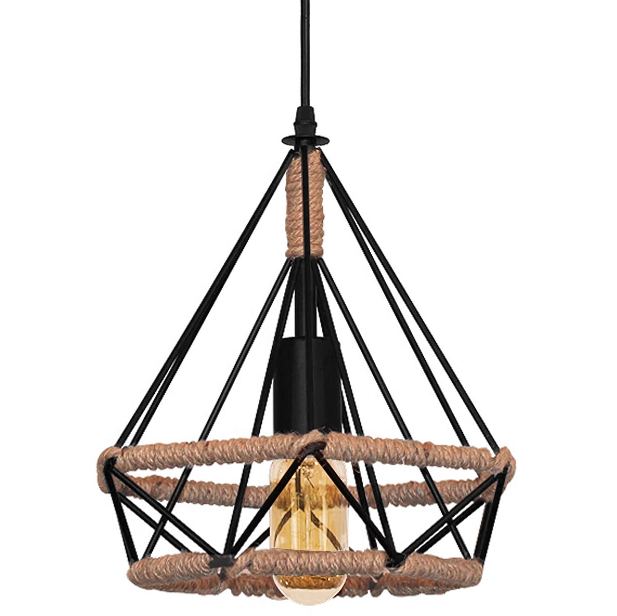 Lampa sufitowa geometryczna wisząca w stylu loft boho sznur APP678-1CP