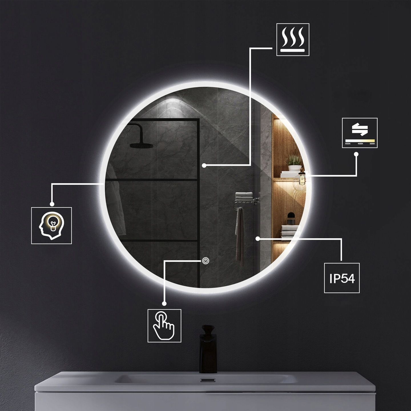 Lustro ścienne led 50cm hzj050