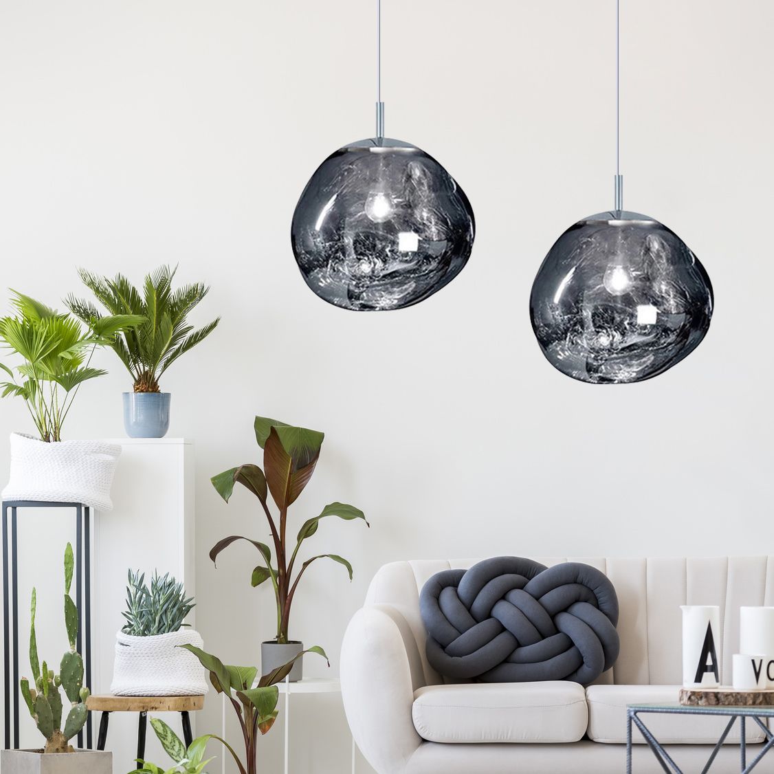 Lampa Sufitowa Wisząca Szklana APP330-1CP SREBRNA