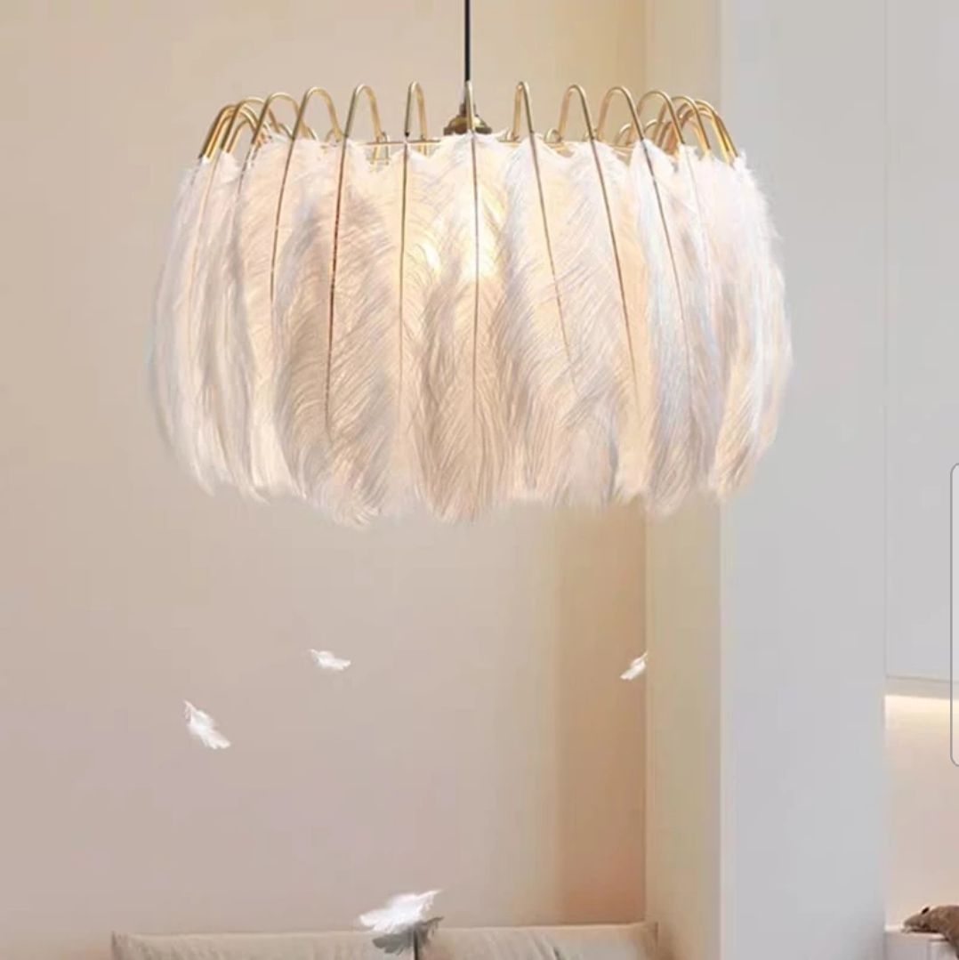 Lampa Sufitowa Z Piórami Boho App662 Złota 2