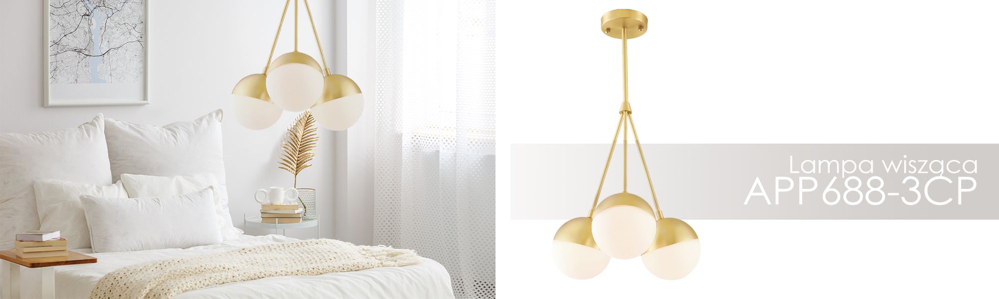 Lampa Wisząca Szklana Kula Mleczna APP688-3CP Złota