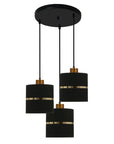 Assam lampa wisząca talerz czarny+złoty 3x60w e27 abażur czarny+złoty pasek