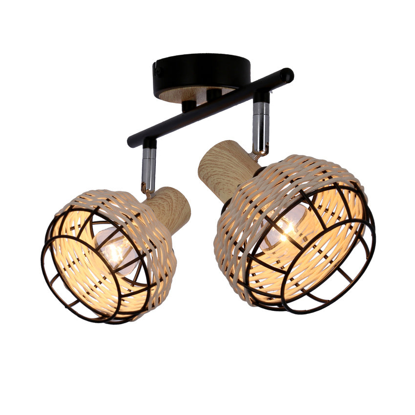 Tajga lampa sufitowa listwa czarny+drewniany 2x40w e14 klosz czarny+drewniany