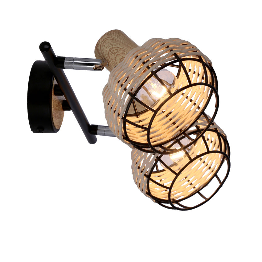 Tajga lampa sufitowa listwa czarny+drewniany 2x40w e14 klosz czarny+drewniany