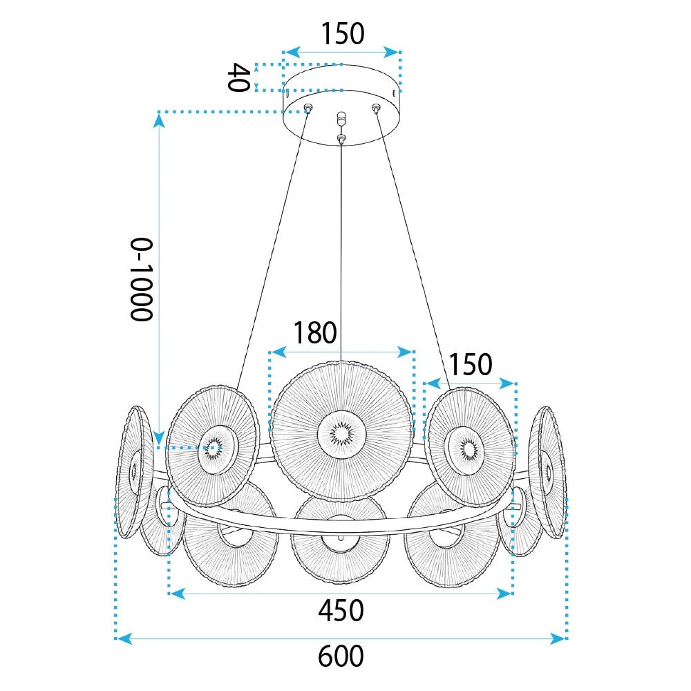 LAMPA SUFITOWA WISZĄCA SWE071-CP 60cm ZŁOTA 10