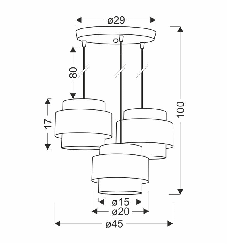 Twin lampa wisząca czarny talerz 3x40w e27 Abażur czarny+drewniany