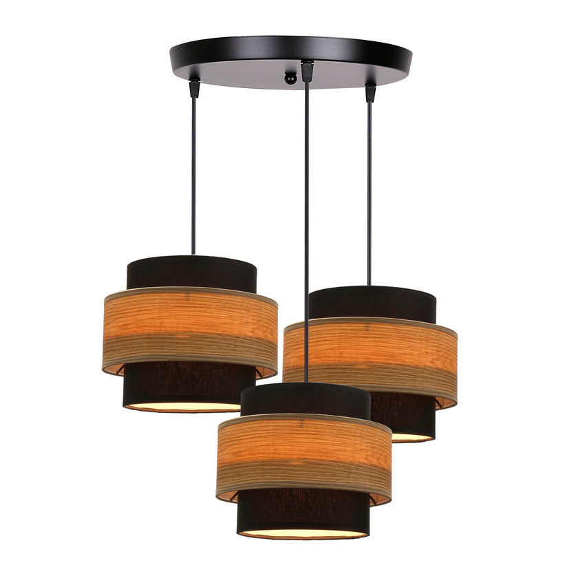 Twin lampa wisząca czarny talerz 3x40w e27 Abażur czarny+drewniany