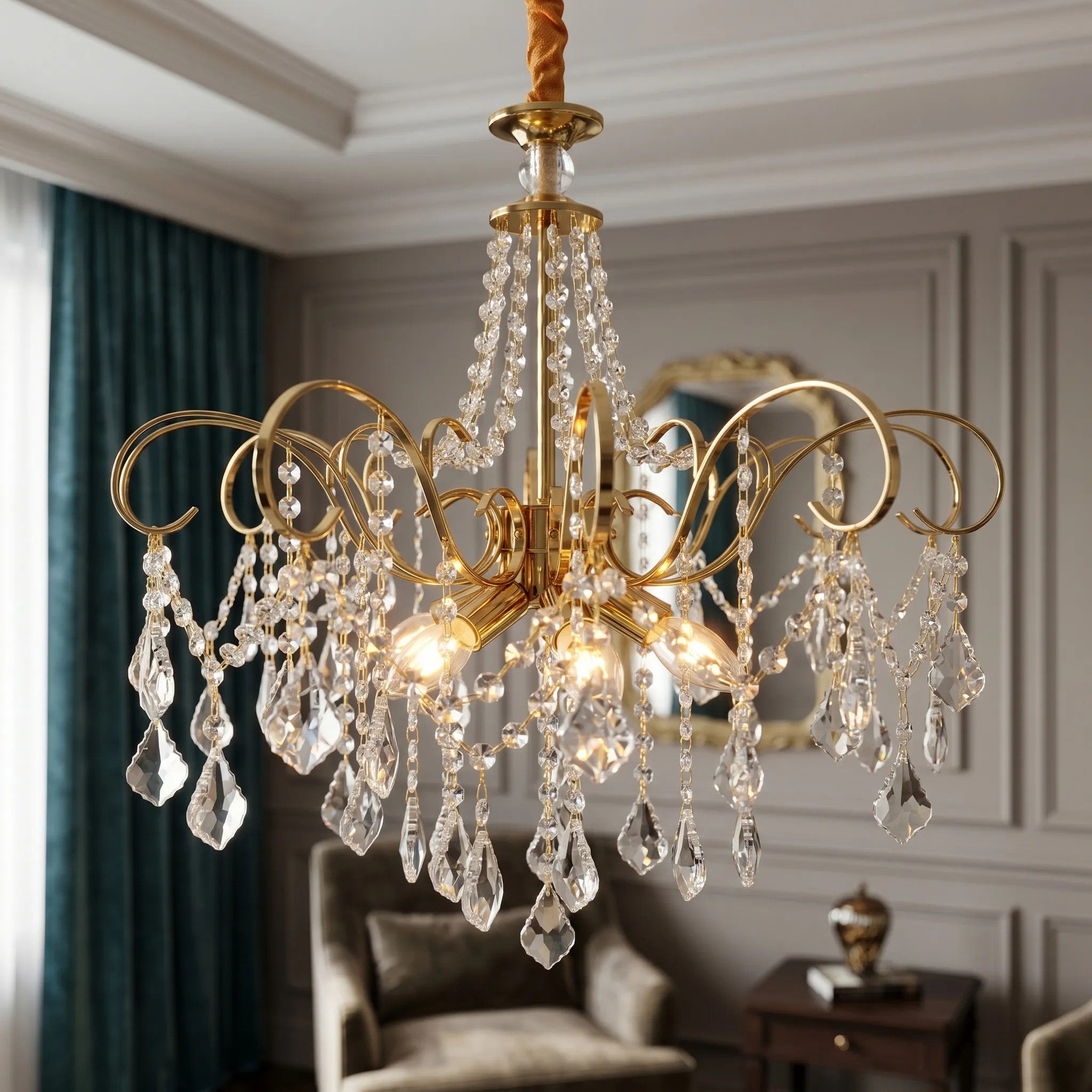Lampa Wisząca Z Kryształami SWE081-CP 60cm Złota 12