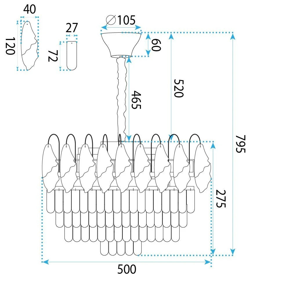 Lampa Wisząca Z Kryształami SWE079-CP 50cm Chrom 12