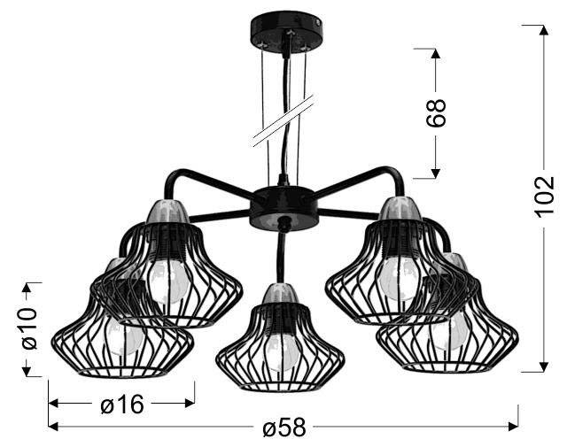 Lampa sufitowa wisząca 5x60W E27 czarny Alen 35-67043