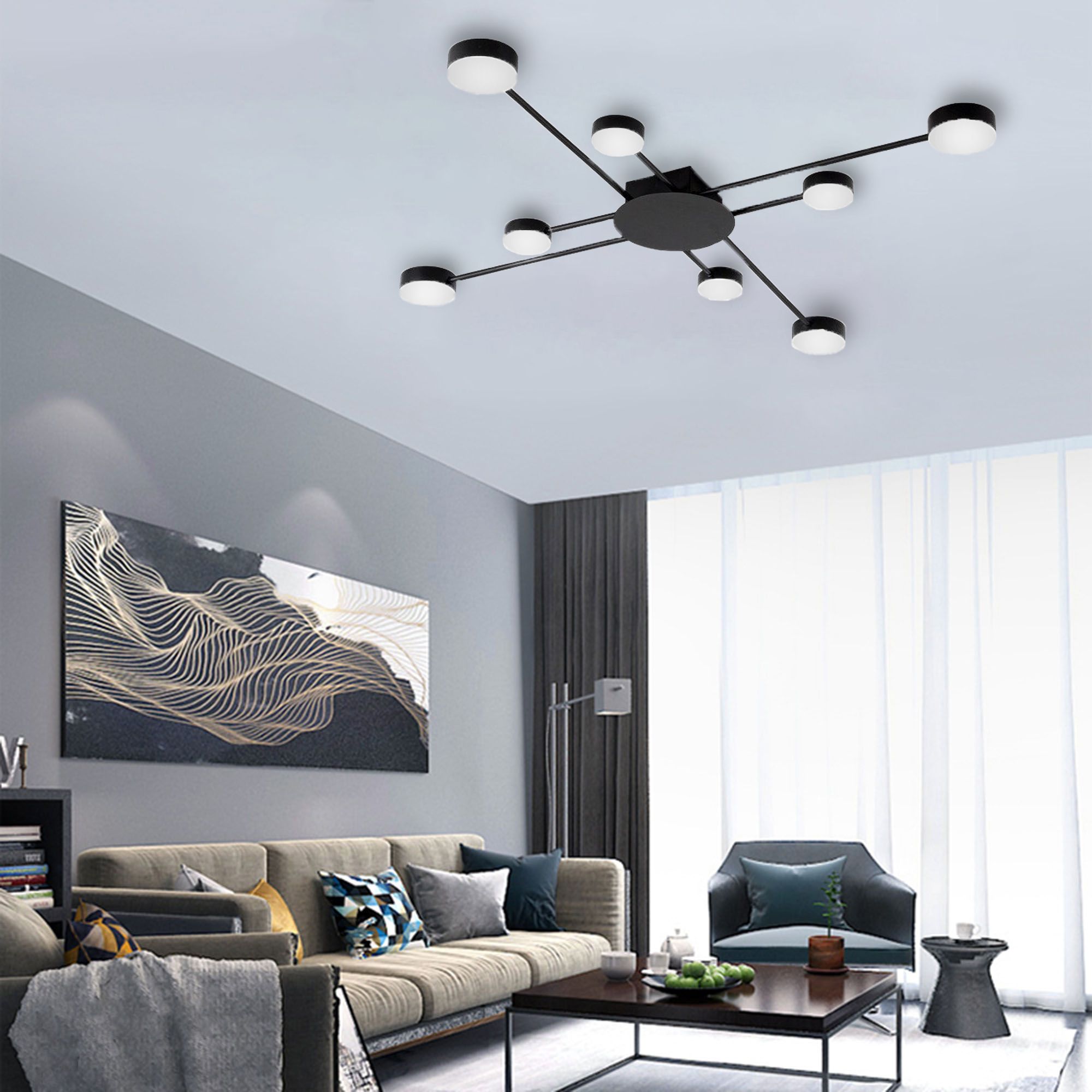 Lampa Sufitowa Nowoczesna 8-ramienna Led App523-8c Czarna
