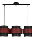 Toscana Lampa Wisząca Czarny 3X60W E27 Abażur Bordowy+Czarny