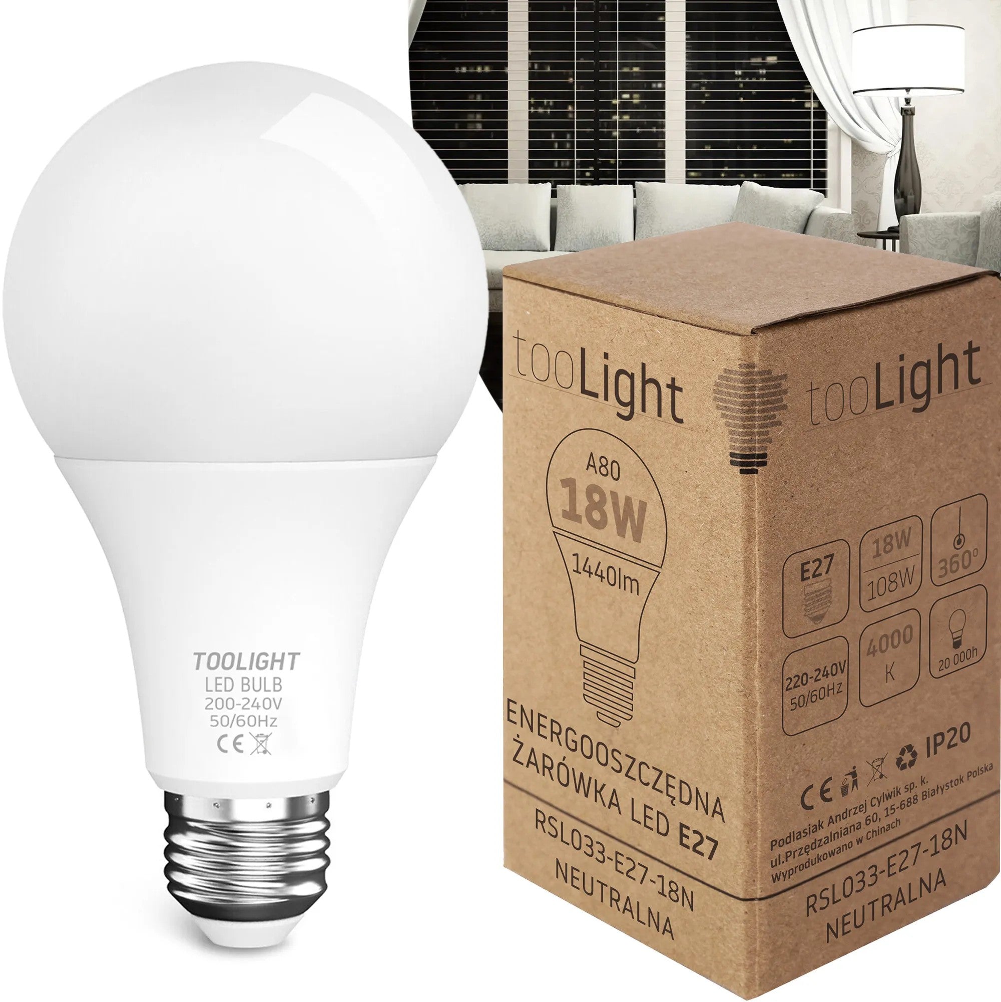 Żarówka LED Neutralna E-27 18W RSL033 1