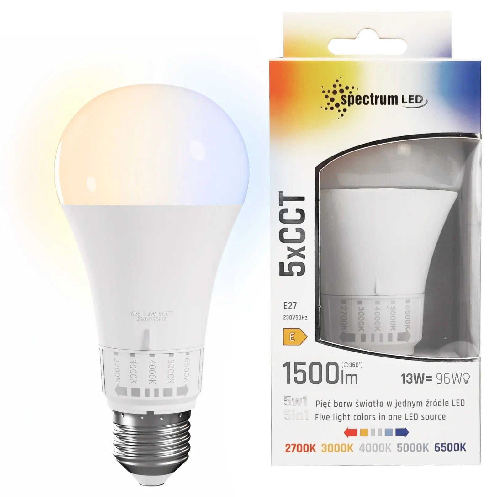 Żarówka LED 5 Barw Światła GLS E27 230V 13W 5CCT 1