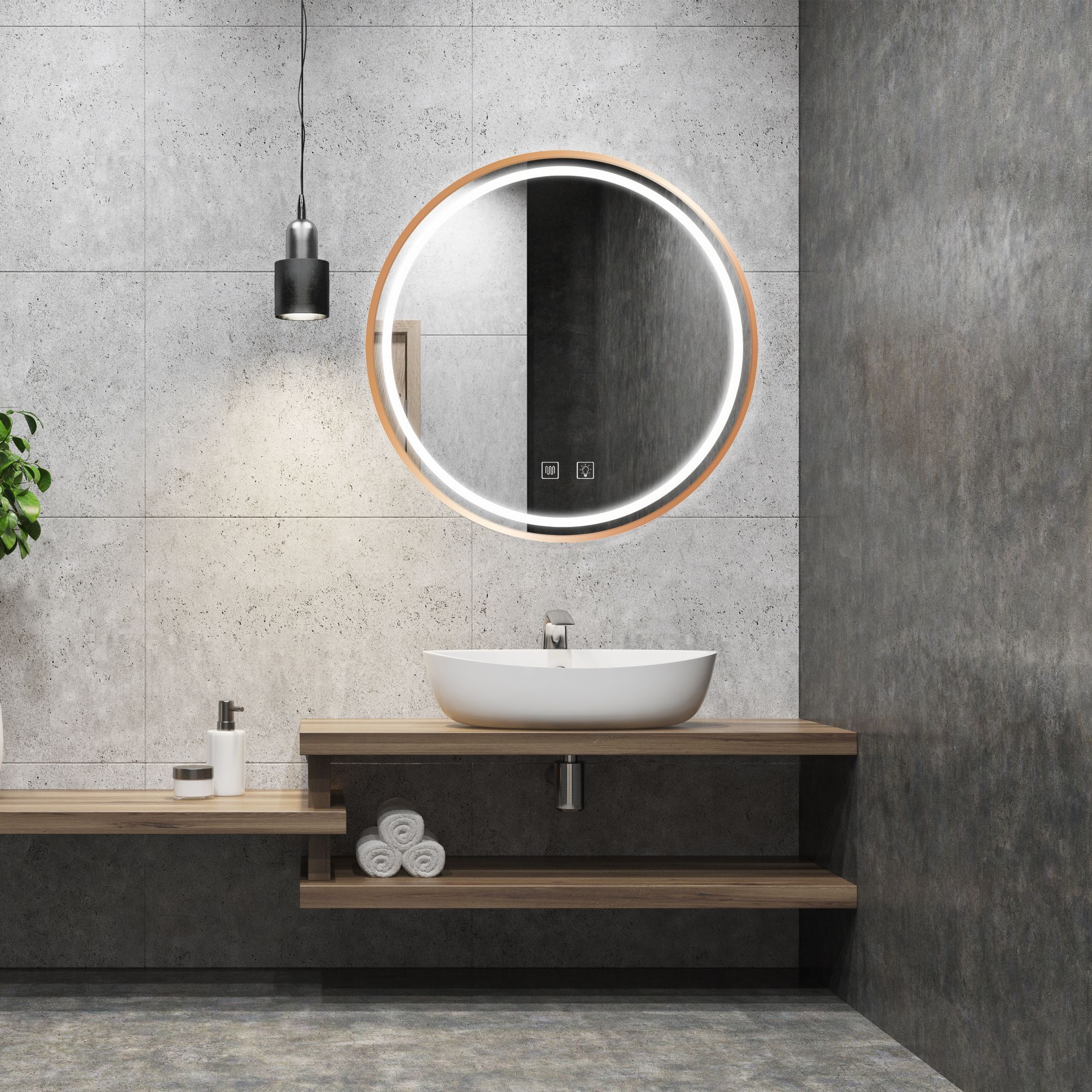 Lustro Ścienne Led 70cm Mmj Miedziane Szczotkowane 2