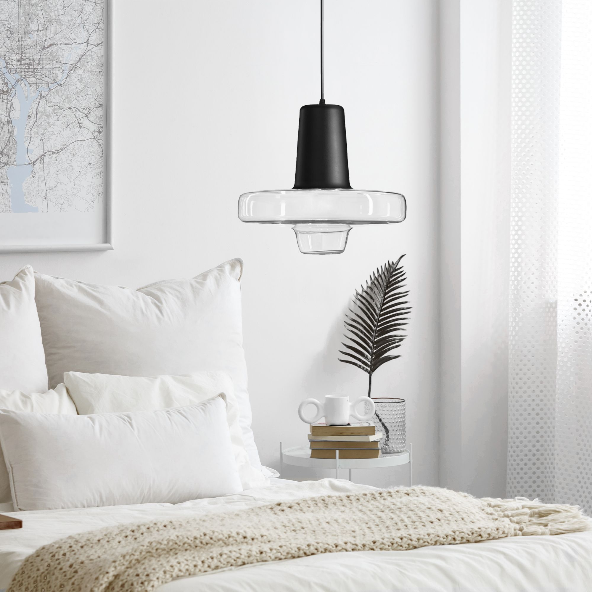 Lampa Wisząca Szklana Metalowa LED APP552-1CP Czarna