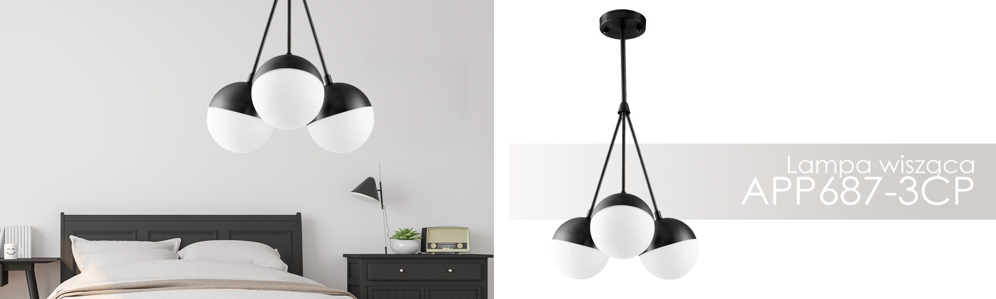 Lampa Wisząca Szklana Kula Mleczna APP687-3CP Czarna
