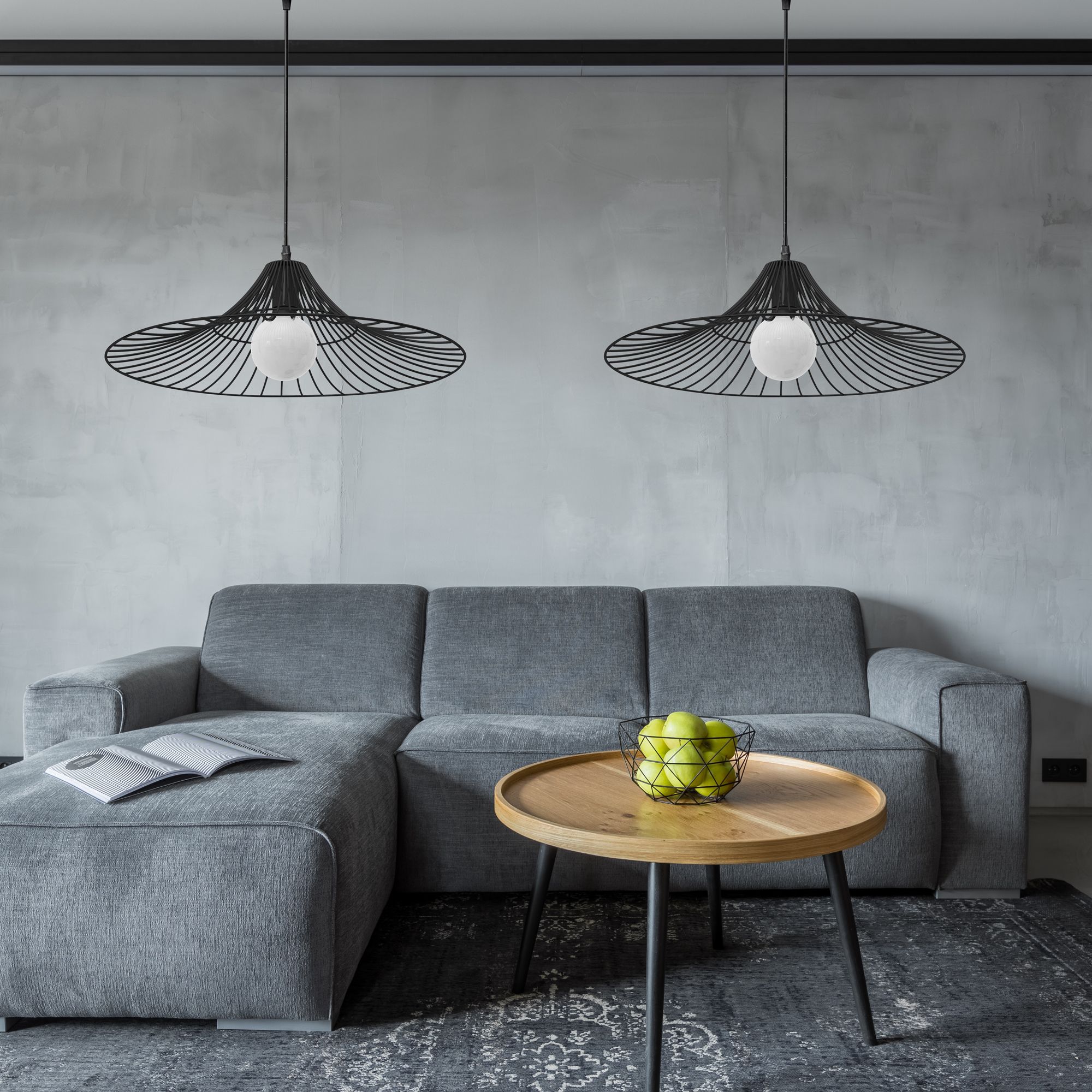 Lampa Sufitowa Wisząca Płaska Okrągła Loft  APP500-1CP Czarna