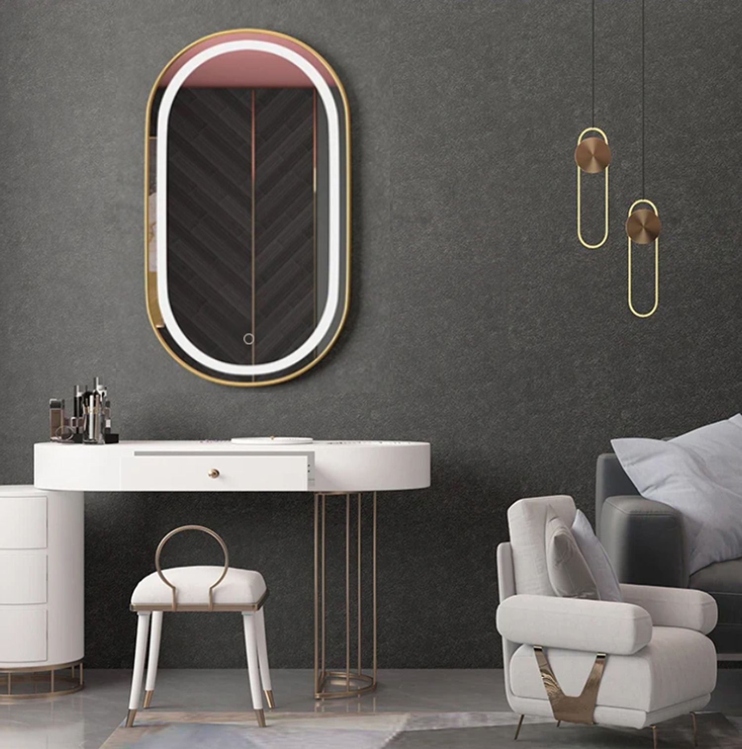 LUSTRO ŚCIENNE LED OLL 60x90 cm Złote Szczotkowane