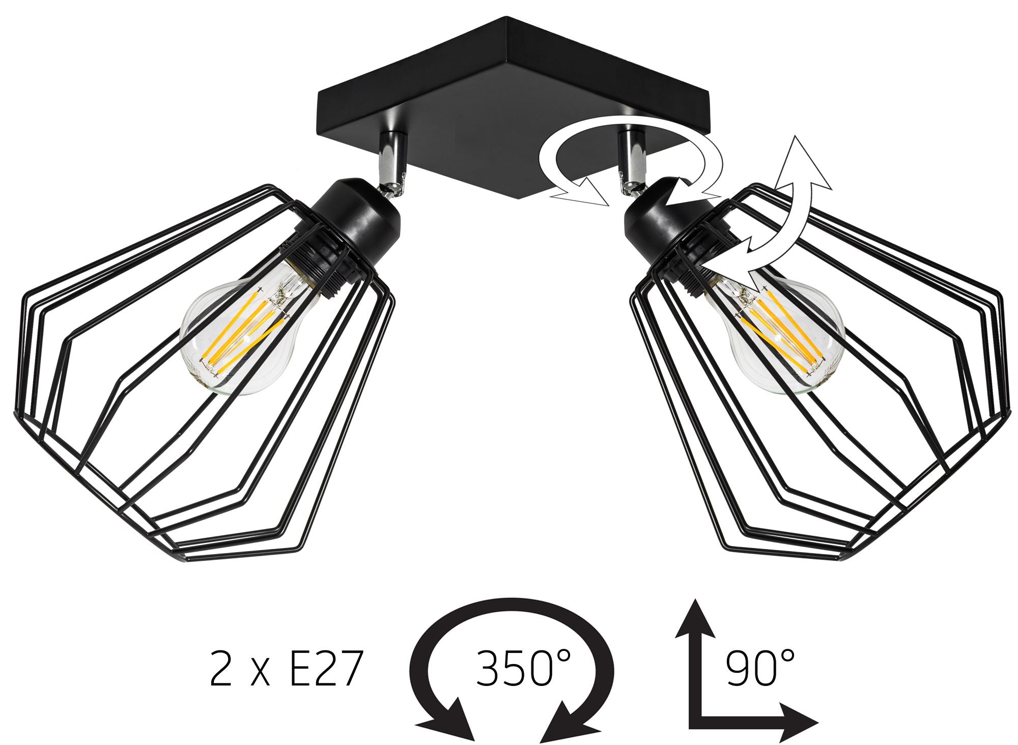 Lampa Sufitowa Wisząca Podwójna Plafon Metalowa 392194 Czarna