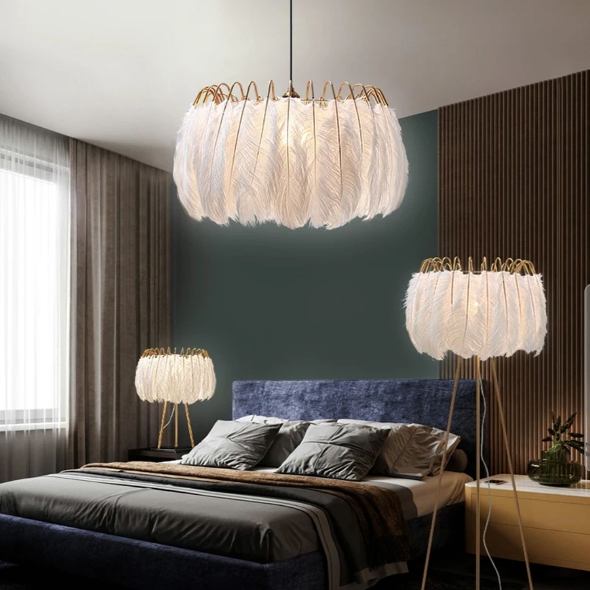 Lampa Sufitowa Z Piórami Boho App662 Złota 6