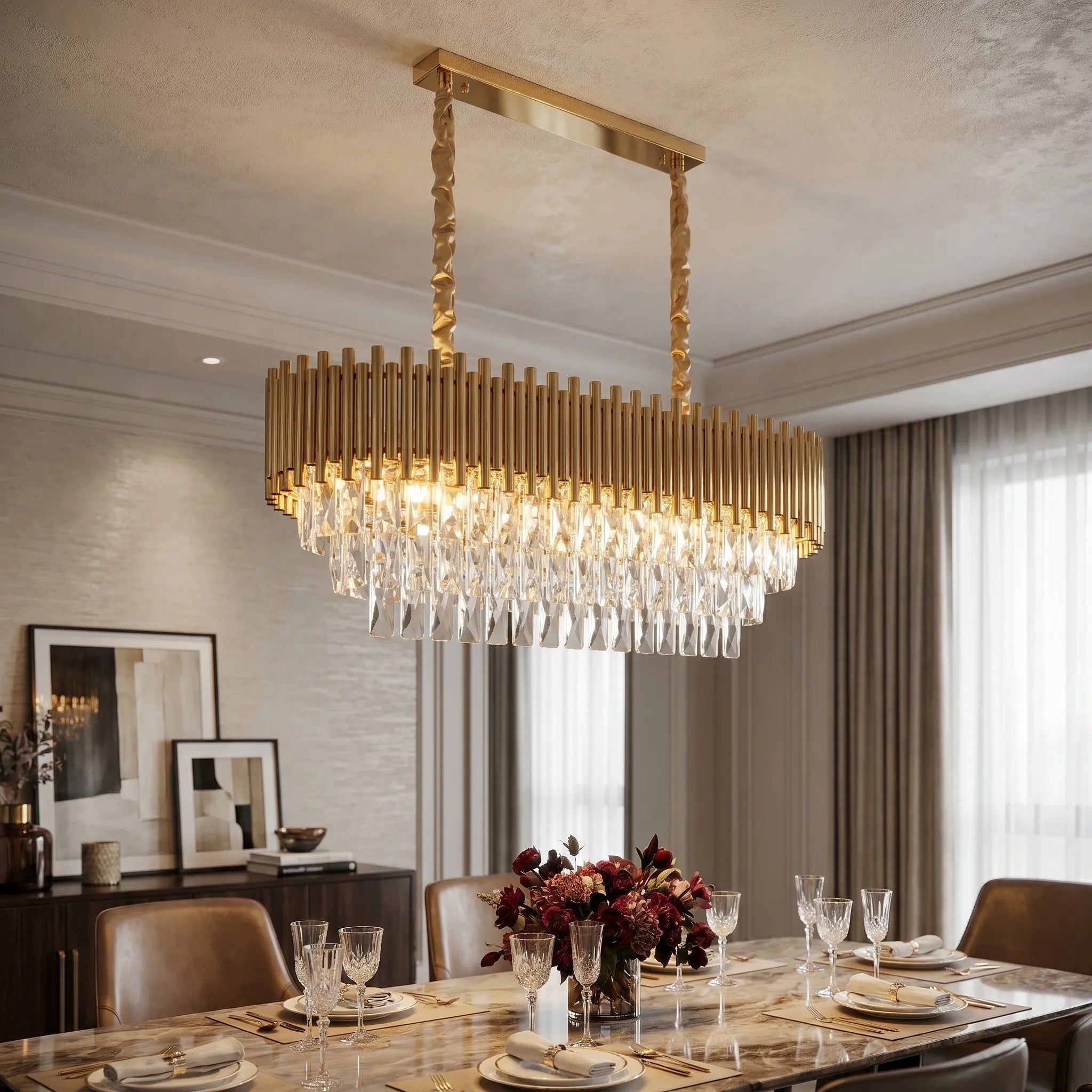 Lampa Wisząca Z Kryształami SWE105-CP Złota 2
