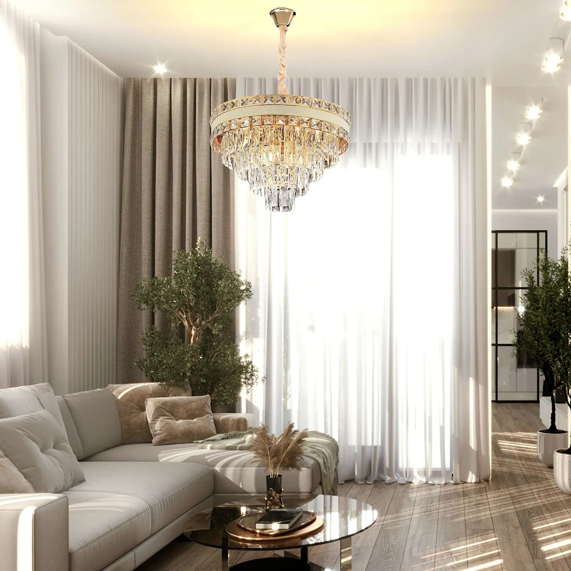 Lampa Wisząca Z Kryształami G048-CP 50CM ZŁOTA 2