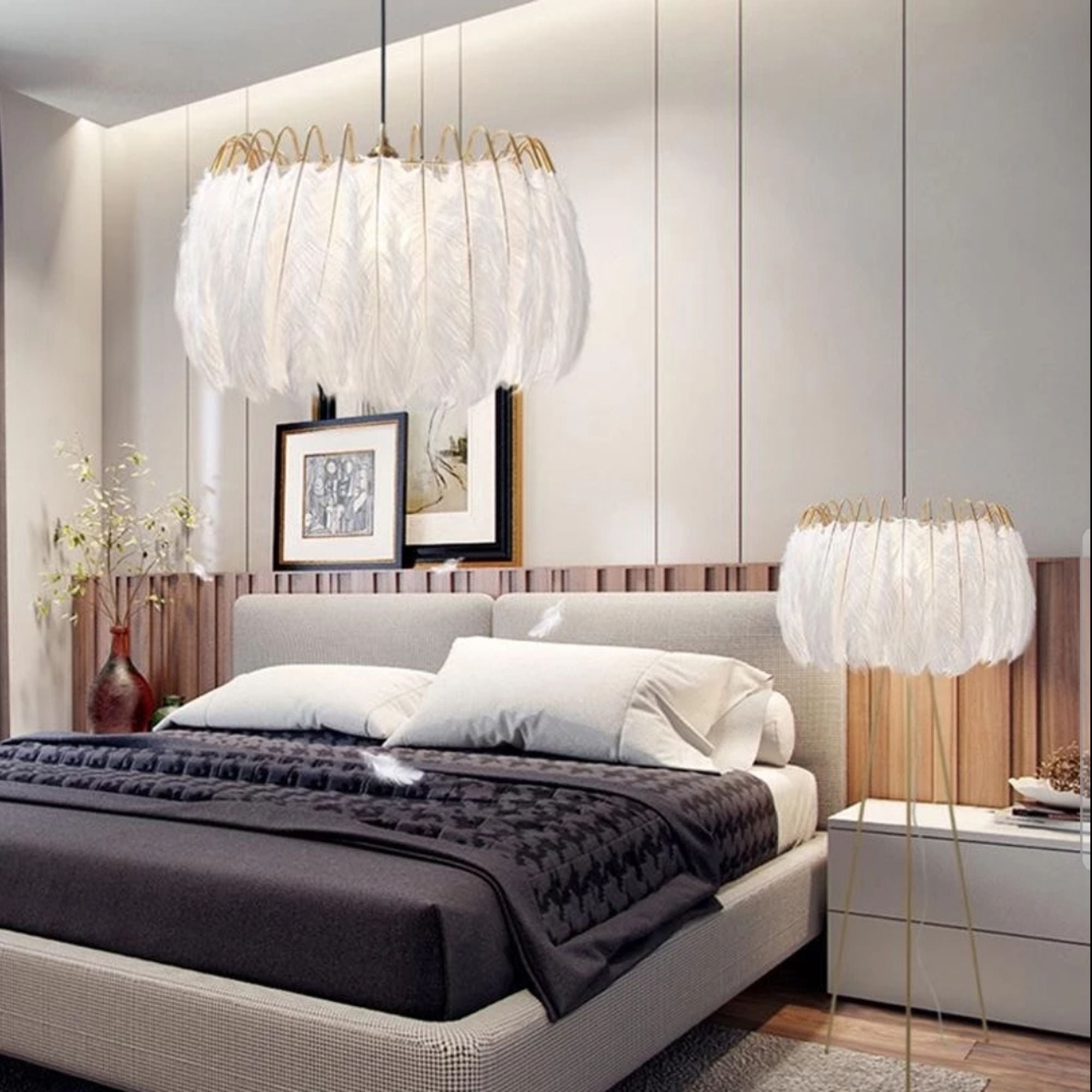 Lampa Sufitowa Z Piórami Boho App662 Złota 8