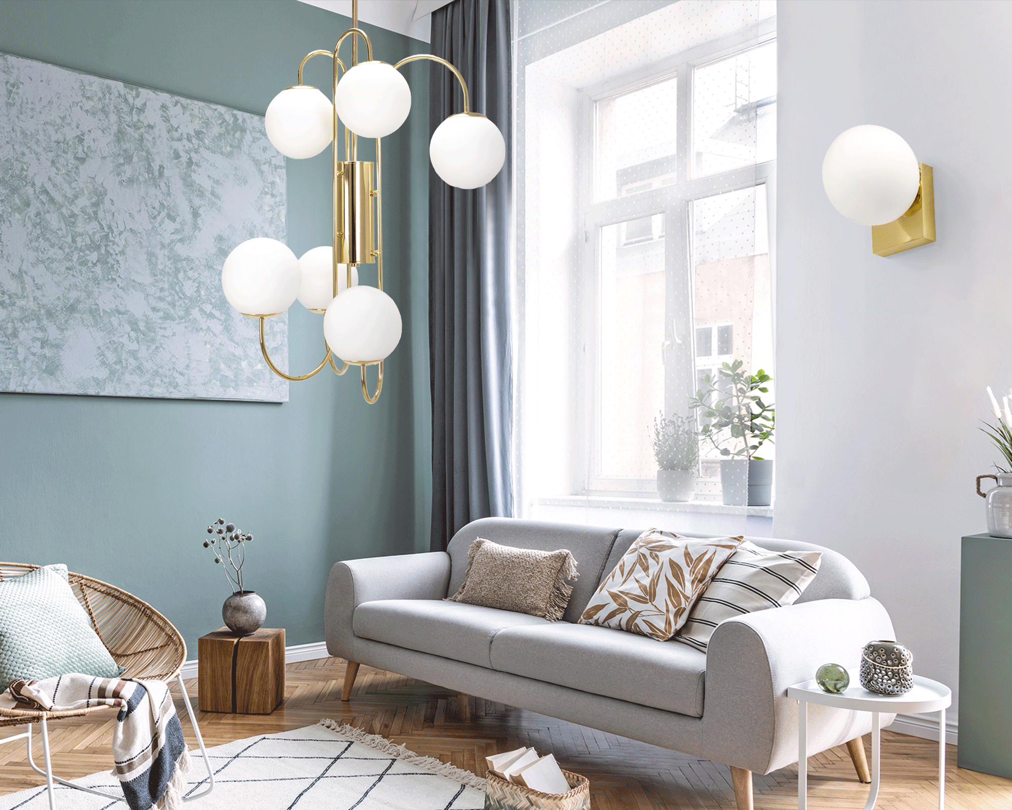 Lampa Ścienna Kinkiet Szklana Kula APP1009-1W Złota