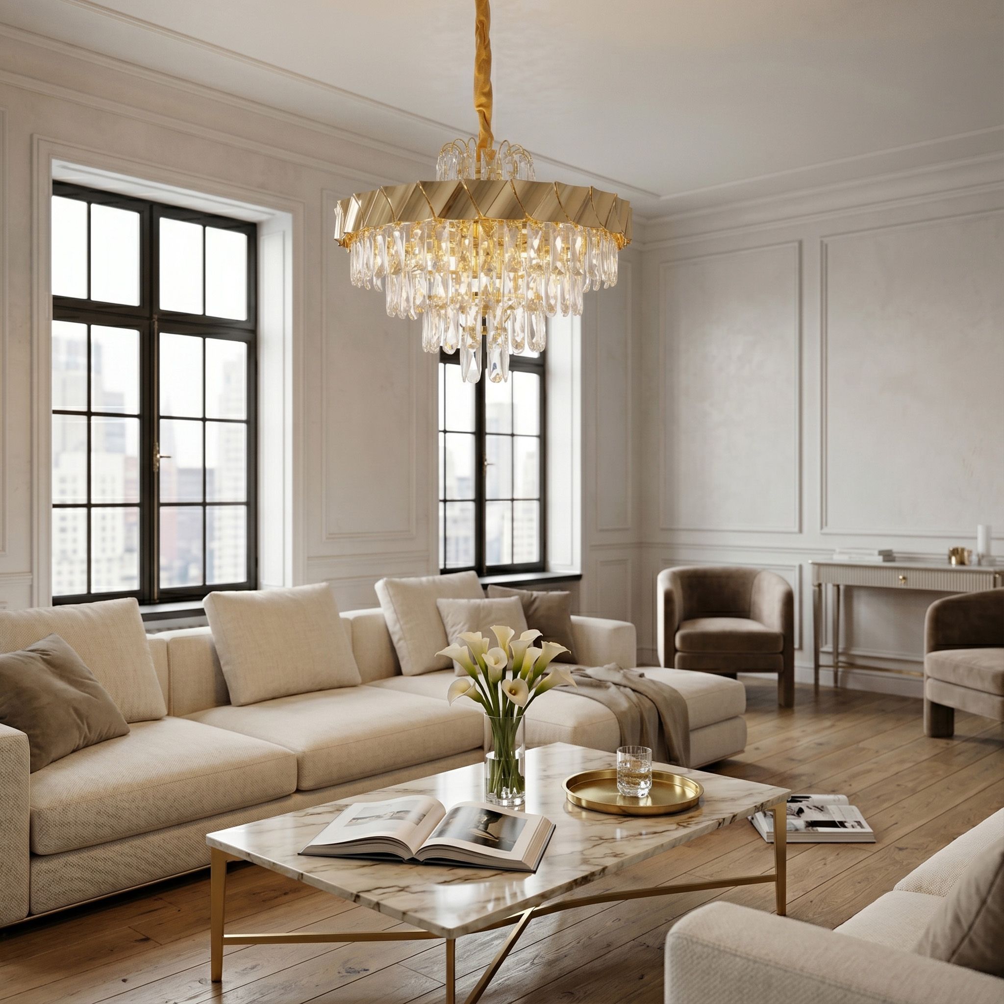 Lampa Wisząca Z Kryształami SWE076-CP 50cm Złota 3