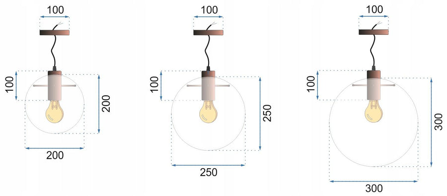 Lampa sufitowa wisząca szklana Lassi 20+25+30 cm APP309-3C Czarna