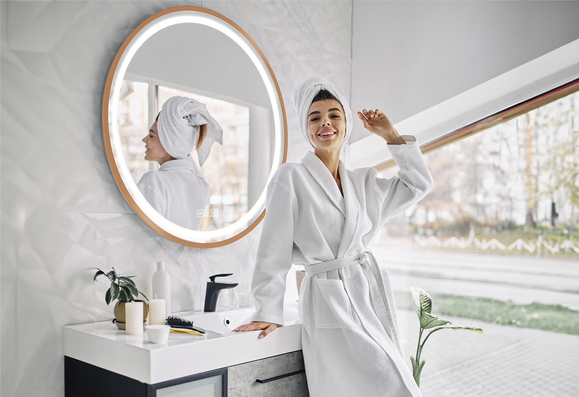 Lustro Ścienne Led 70cm Mmj Miedziane Szczotkowane 8