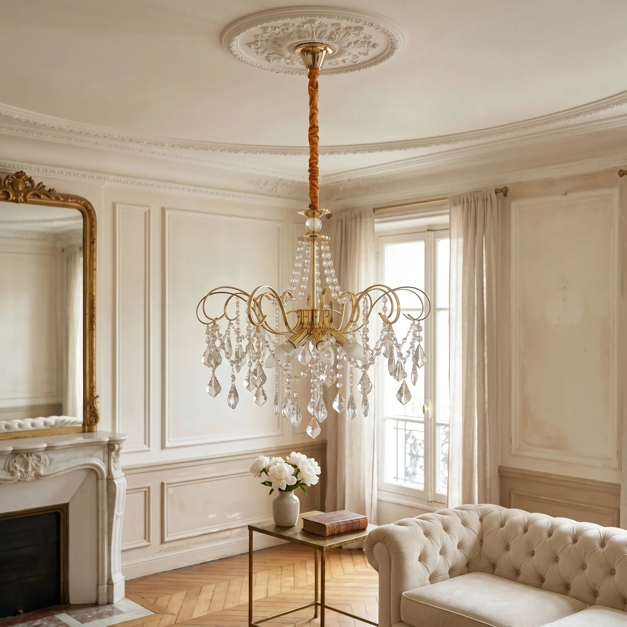 Lampa Wisząca Z Kryształami SWE081-CP 60cm Złota 3