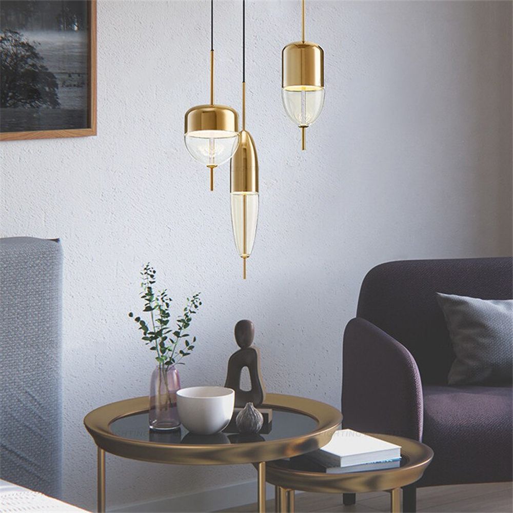 Lampa Sufitowa Wisząca Szklana Metalowa APP551-1CP Złota