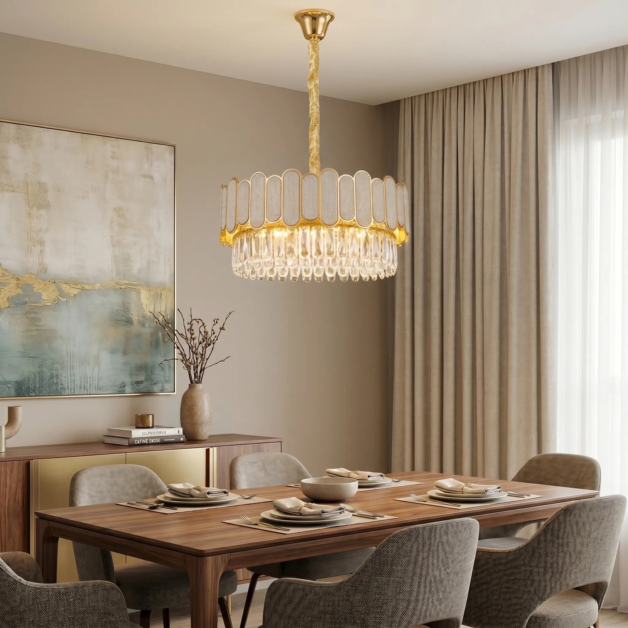 Lampa Wisząca Z Kryształami SWE107-CP 50cm Złota 4