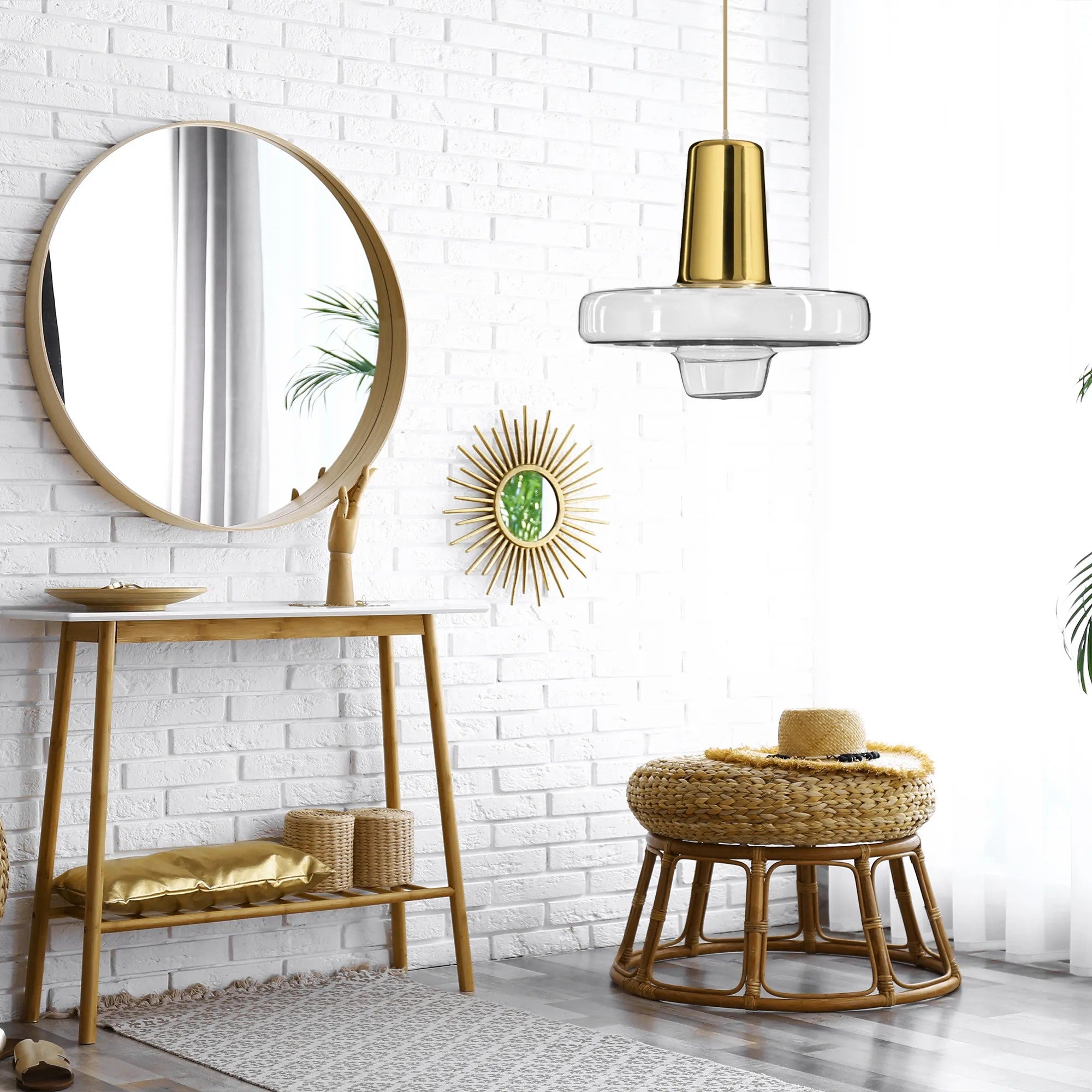 Lampa Wisząca Szklana Metalowa LED APP553-1CP Złota 4