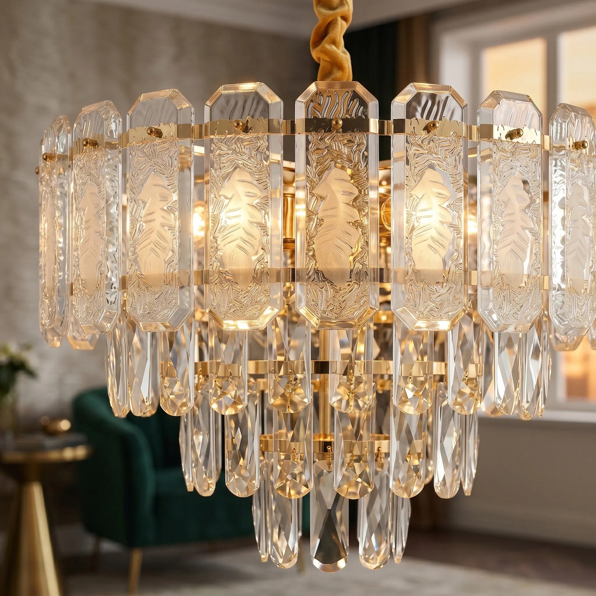 Lampa Wisząca Z Kryształami SWE088-CP 40cm Złota 4
