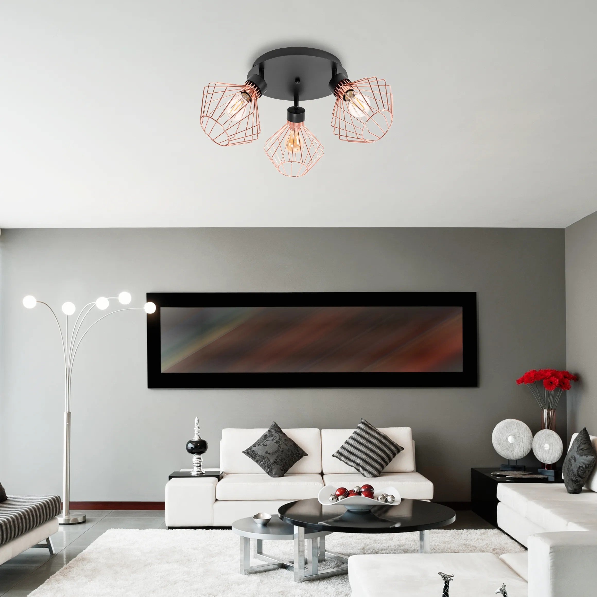 Lampa Potrójna Metalowa Loft Plafon APP536-3C Różowe Złoto 4