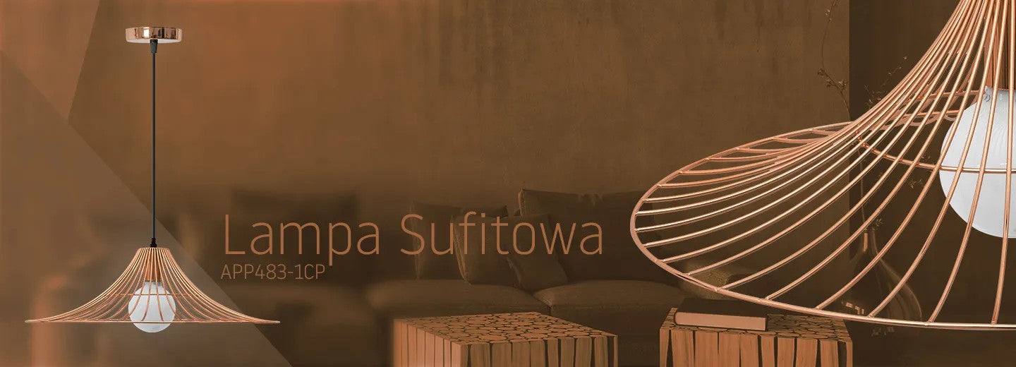 Lampa Sufitowa Wisząca Płaska Okrągła Loft APP483-1CP Różowe Złoto 4
