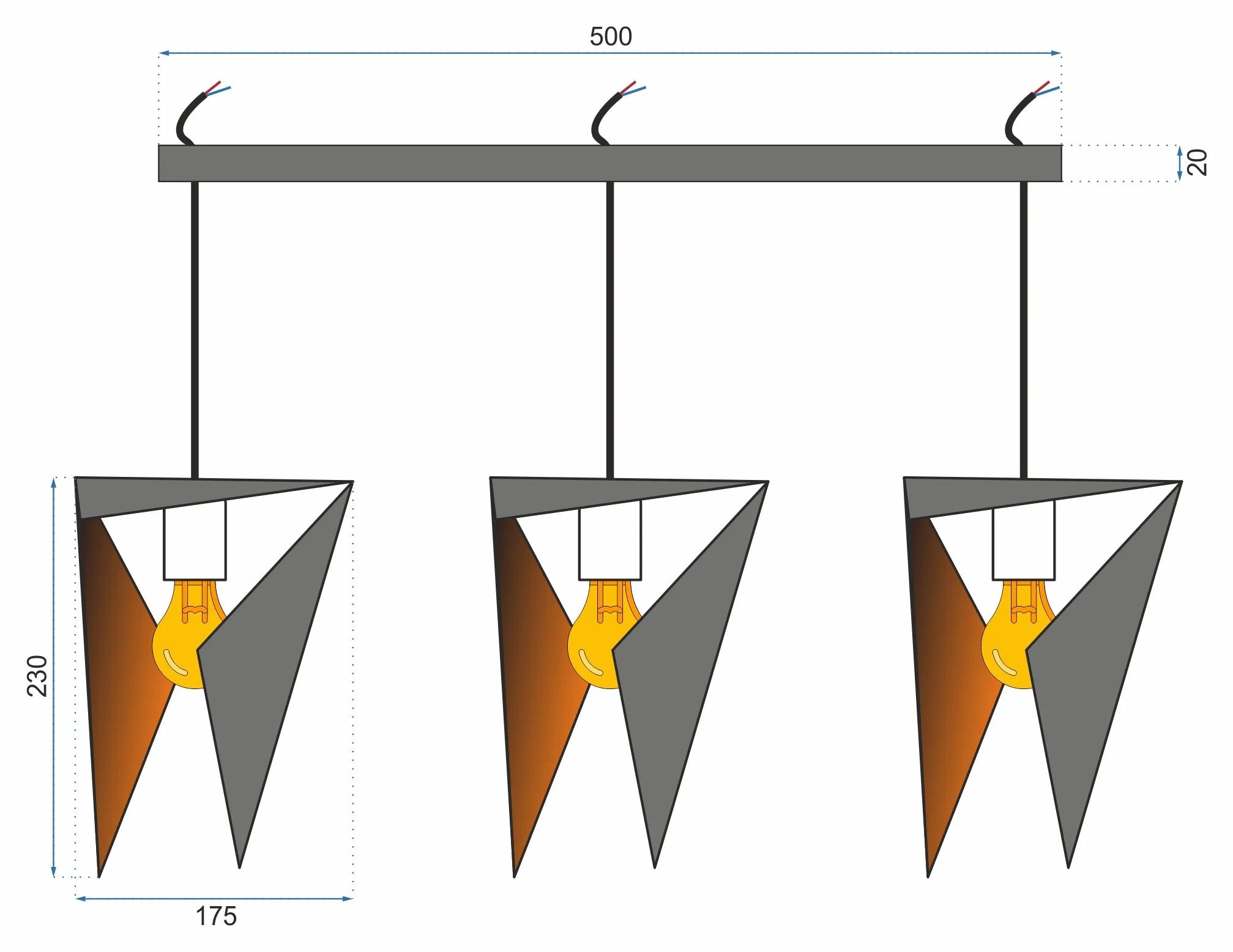 LAMPA TRÓJKĄTNA GEOMETRYCZNA POTRÓJNA APP254-3CP CZARNA 5