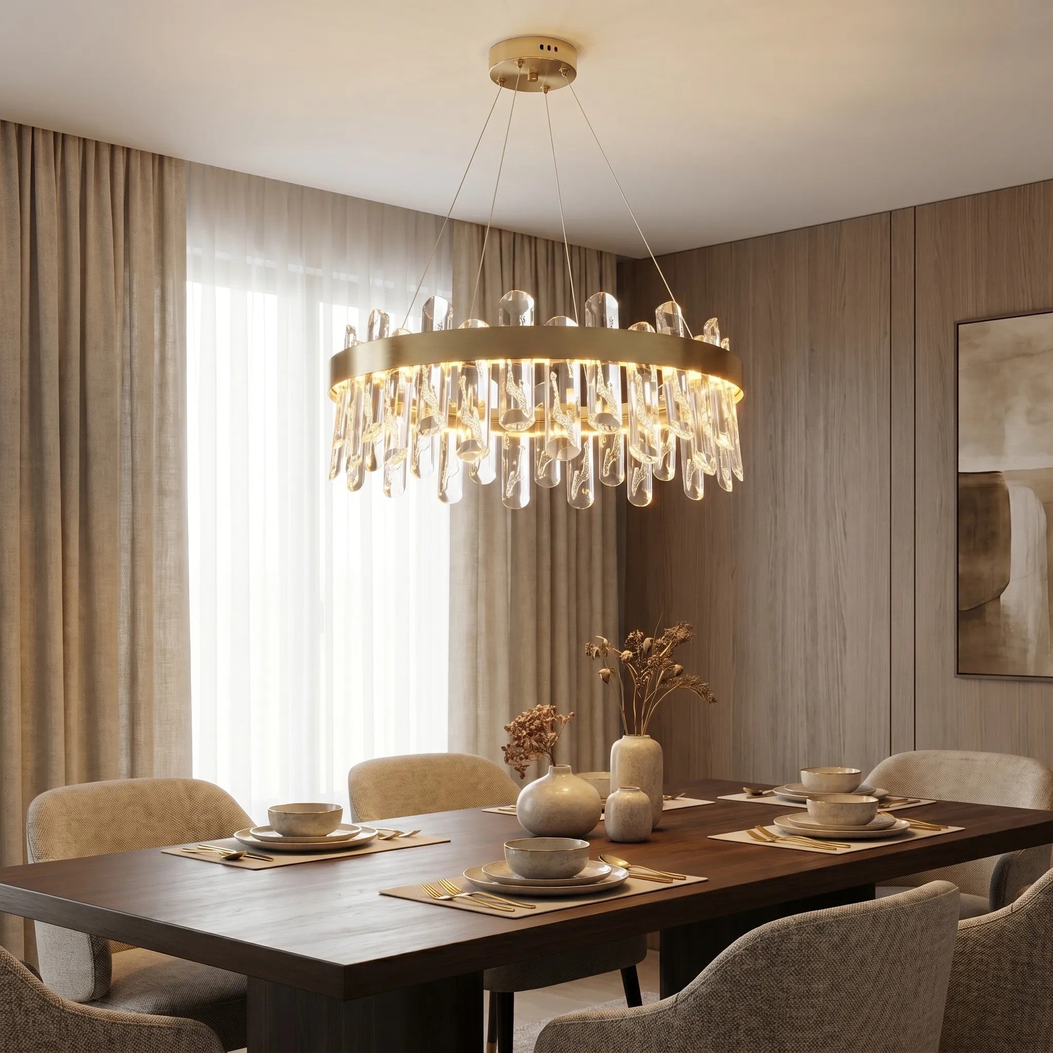 Lampa Wisząca LED Z Kryształami SWE074-1CP 50cm Złoto Szczotkowane 5