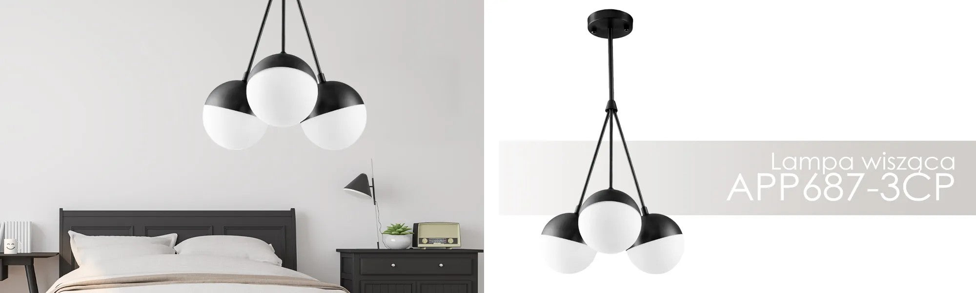 Lampa Wisząca Szklana Kula Mleczna APP687-3CP Czarna 5
