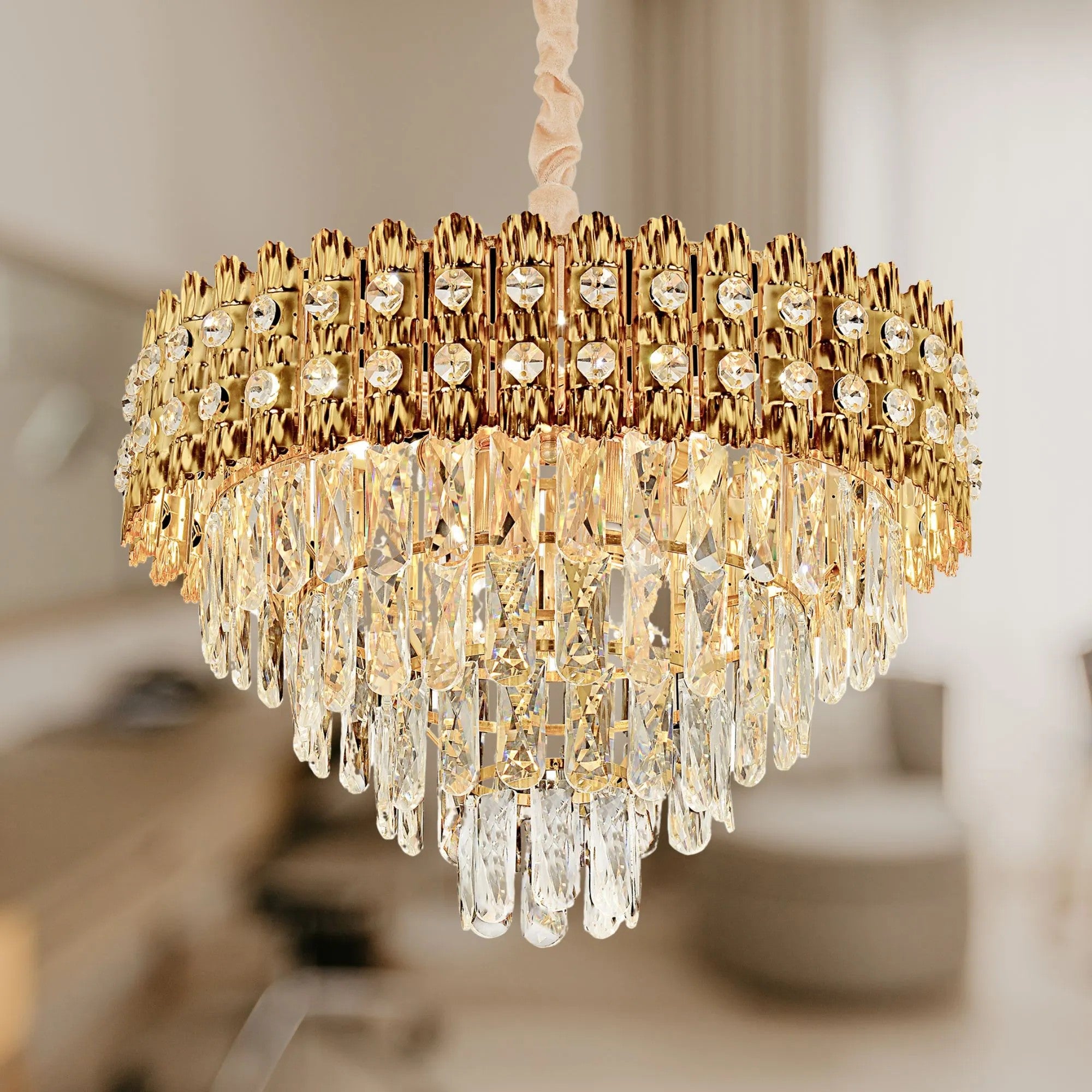 Lampa Wisząca Z Kryształami G058-CP 60CM ZŁOTA 5