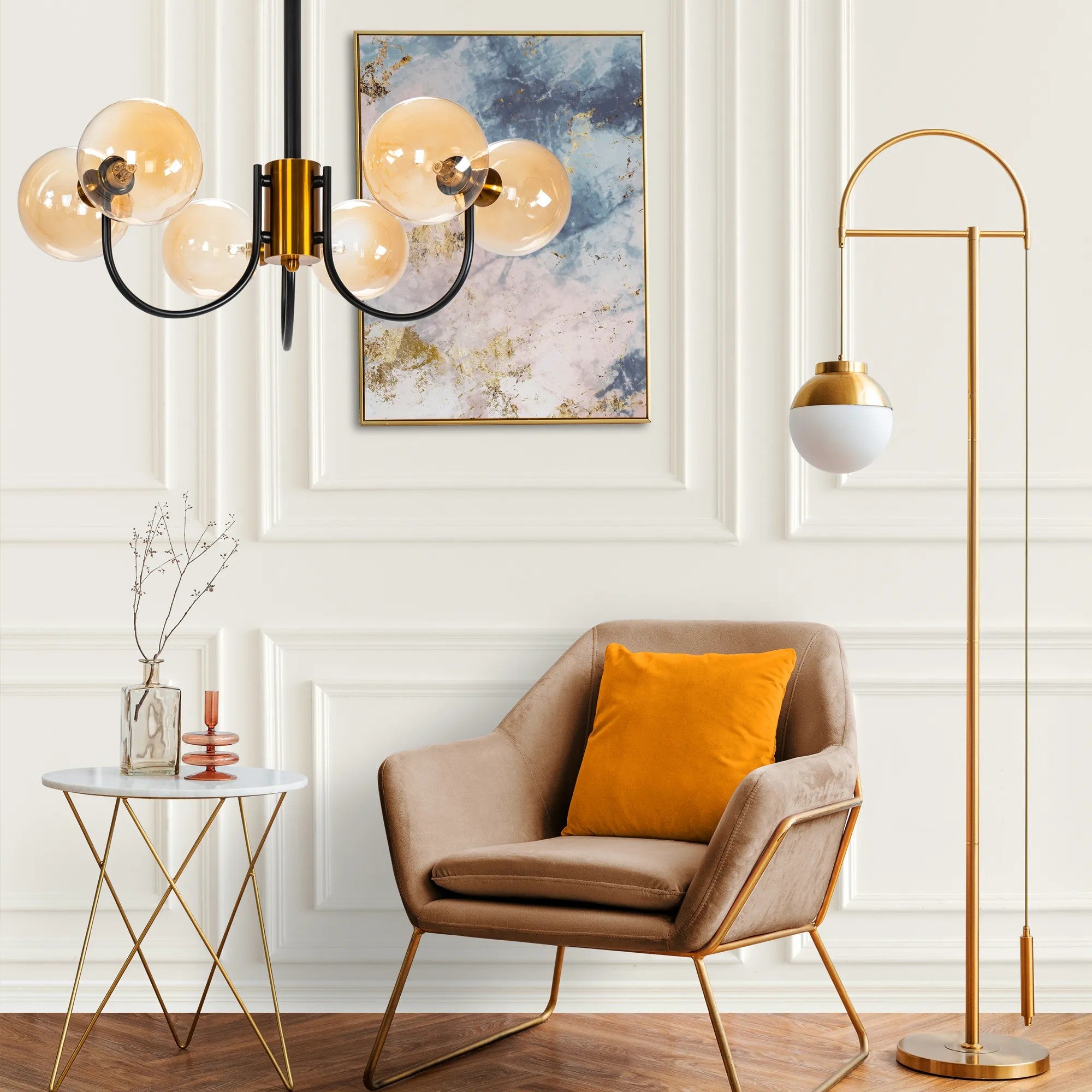 Lampa Sufitowa Wisząca Szklana APP1120-6CP Złota 5