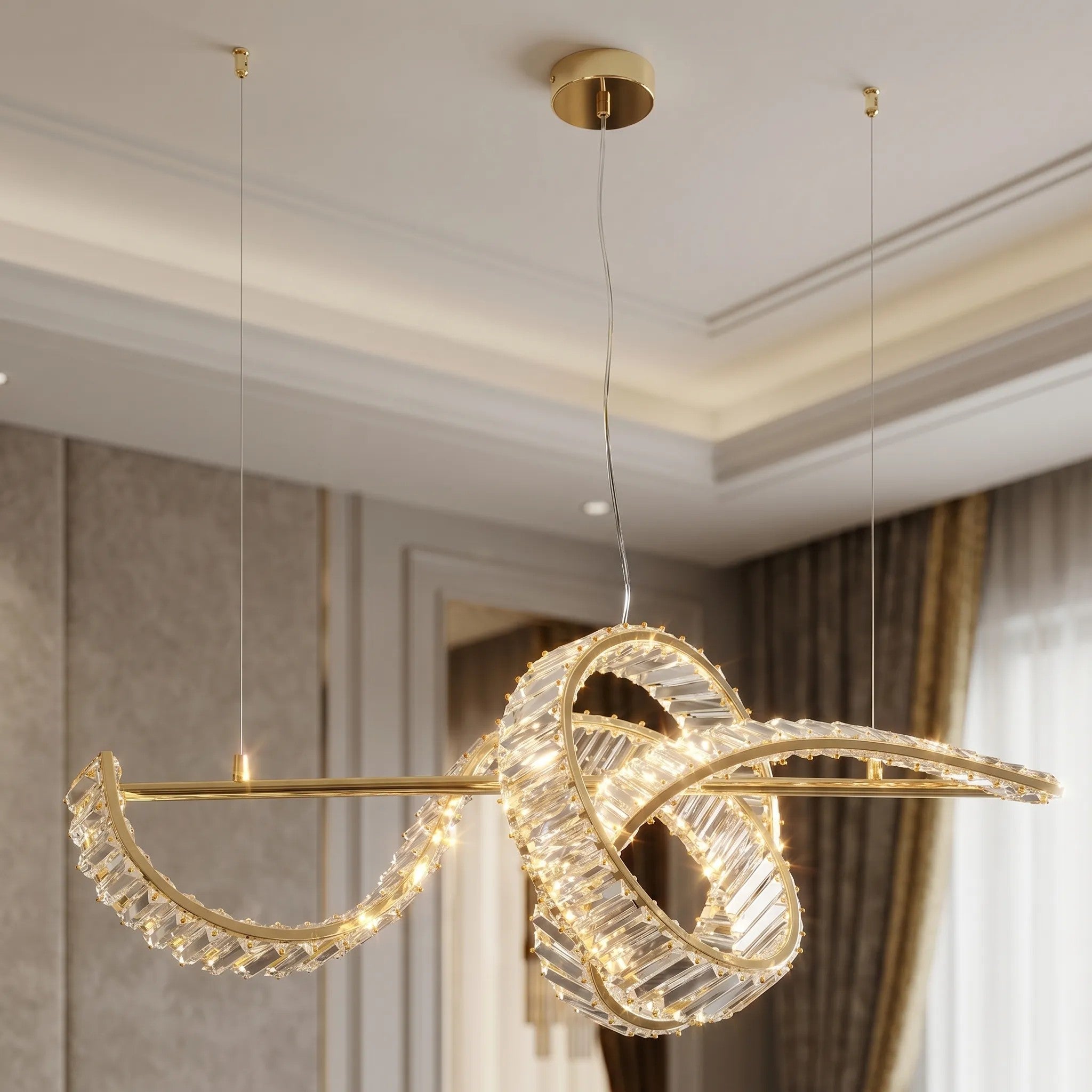 LAMPA SUFITOWA WISZĄCA KRYSZTAŁOWA LED SWE082-CP ZŁOTA 5
