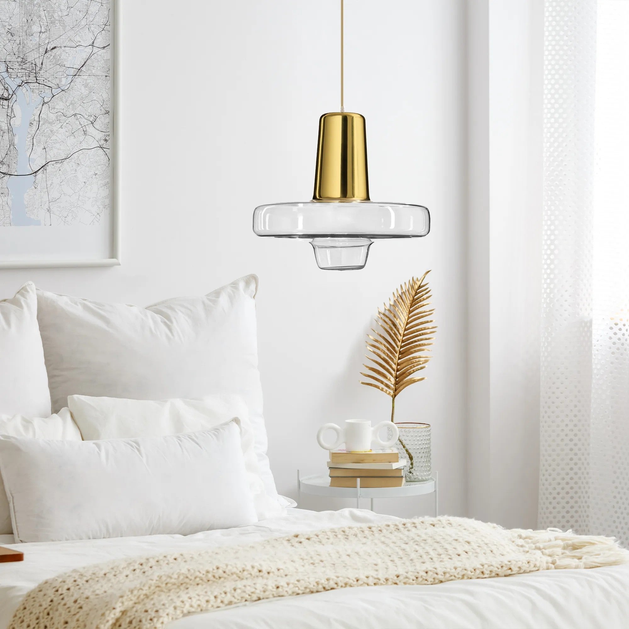 Lampa Wisząca Szklana Metalowa LED APP553-1CP Złota 5