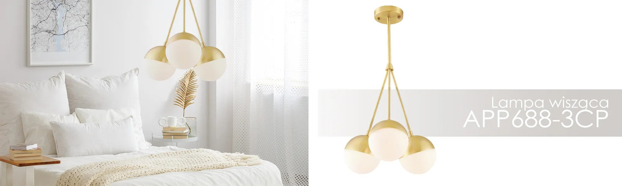 Lampa Wisząca Szklana Kula Mleczna APP688-3CP Złota 5