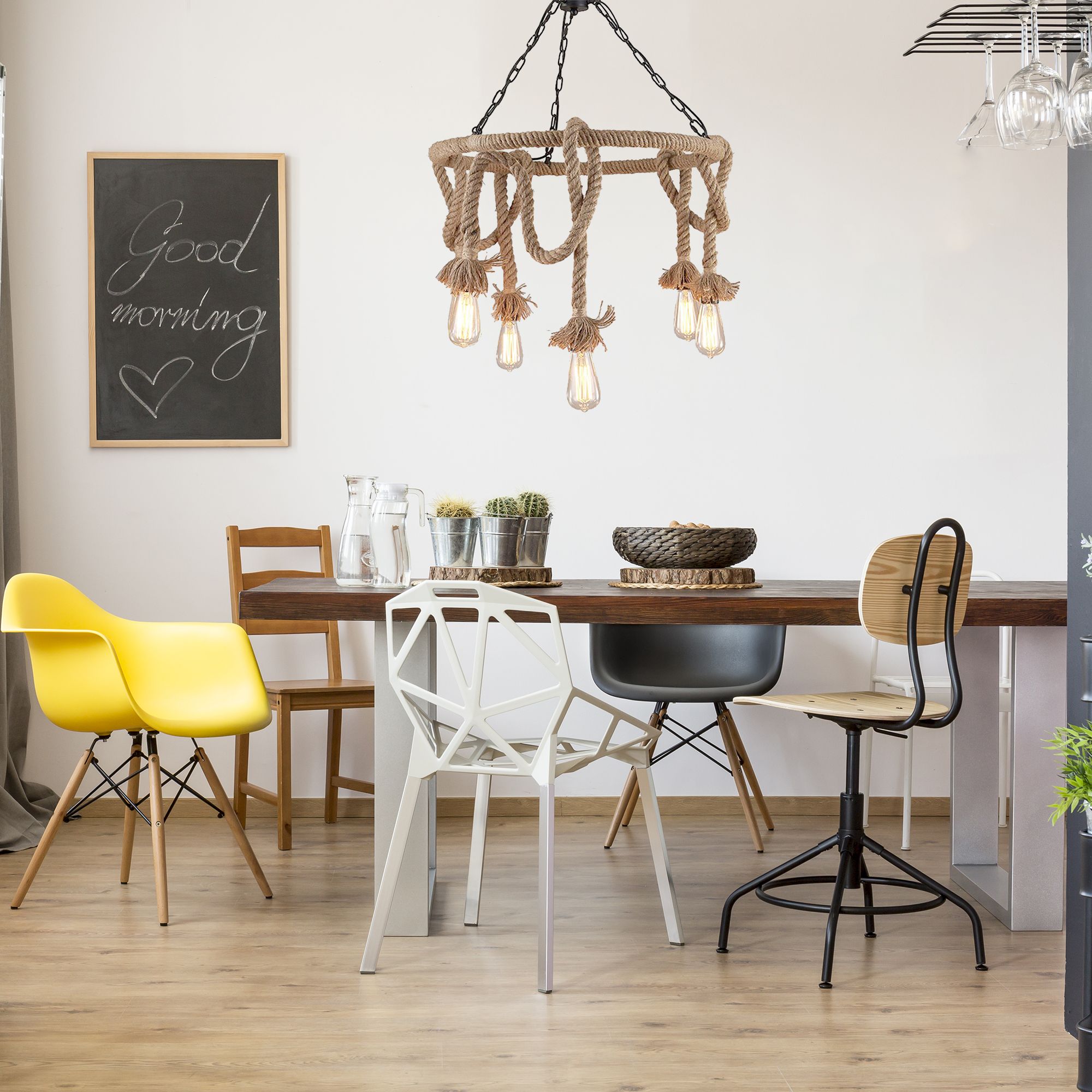 Lampa Sufitowa Wisząca Żyrandol Boho Sznur 5 E27 App677-5cp